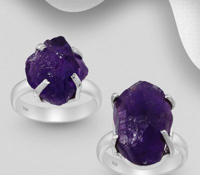 JEWELLED - 925 Sterling Silver Ring Decorated with Amethyst. Handmade. Design, Shape and Size Will Vary.