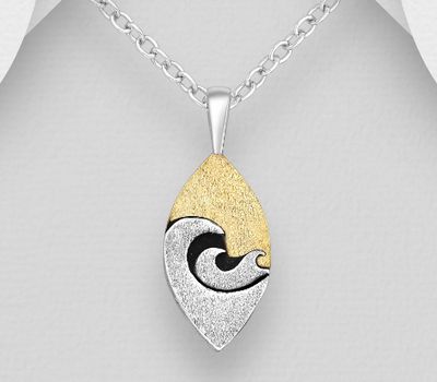 gogo - 925 Sterling Oxidized Silver and Brass Wave Pendant