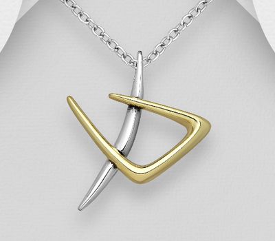 925 Sterling Silver and Brass Boomerang Pendant, Oxidized