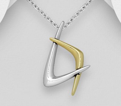 925 Sterling Silver and Brass Boomerang Pendant, Oxidized