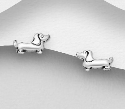 925 Sterling Silver Dog Push-Back Earrings