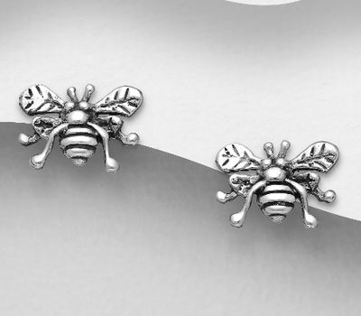 925 Sterling Silver Oxidized Bee Push-Back Earrings