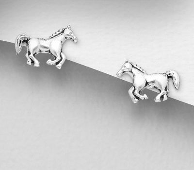 925 Sterling Silver Oxidized Horse Push-Back Earrings