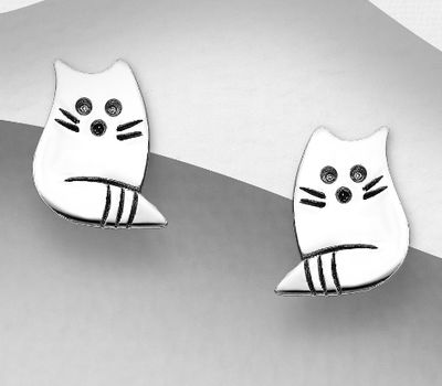 Şəkli böyütmək üçün tiklayın 925 Sterling Silver Cat Push-Back Earrings