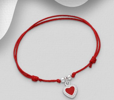 925 Sterling Silver Adjustable Heart Bracelet, Decorated with Colored Enamel