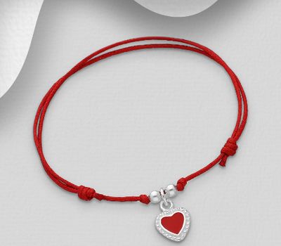 Şəkli böyütmək üçün tiklayın 925 Sterling Silver Adjustable Heart Bracelet, Decorated with Colored Enamel