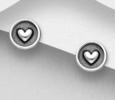 925 Sterling Silver Oxidized Heart Push-Back Earrings