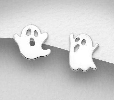 Şəkli böyütmək üçün tiklayın 925 Sterling Silver Ghost Push-Back Earrings