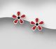 925 Sterling Silver Flower Push-Back Earrings Decorated With Colored Enamel