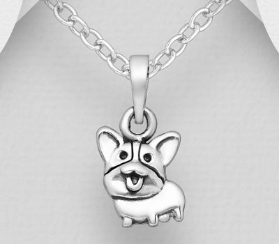 925 Sterling Silver Oxidized Dog Pendant