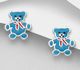 925 Sterling Silver Bear Push-Back Earrings, Decorated with Colored Enamel