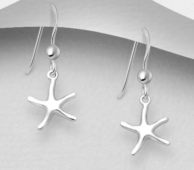 925 Sterling Silver Starfish Hook Earrings