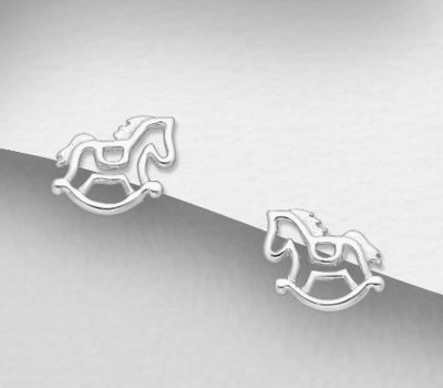Şəkli böyütmək üçün tiklayın 925 Sterling Silver Rocking Horse Push-Back Earrings
