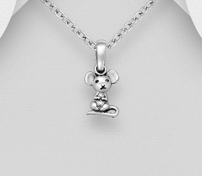 Tiny Mouse Pendant, 925 Sterling Silver, Oxidized.