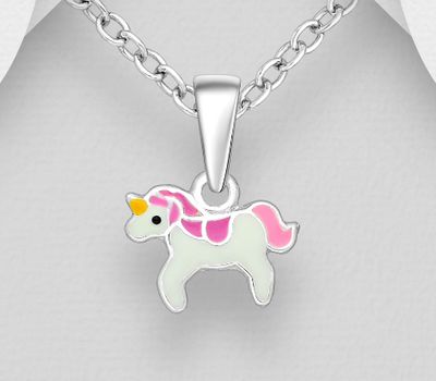 925 Sterling Silver Unicorn Pendant Decorated With Colored Enamel