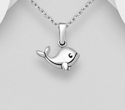 Tiny Dolphin Pendant, 925 Sterling Silver, Oxidized.