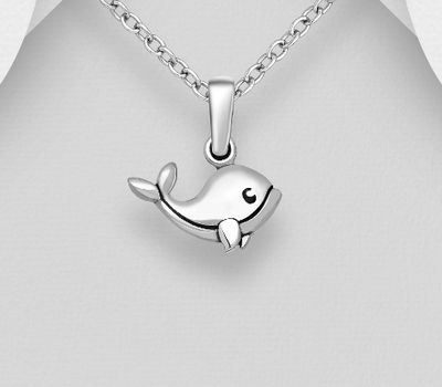 Şəkli böyütmək üçün tiklayın Tiny Dolphin Pendant, 925 Sterling Silver, Oxidized.