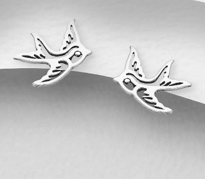 925 Sterling Silver Bird Push-Back Earrings