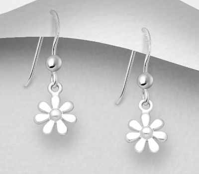 925 Sterling Silver Flower Hook Earrings