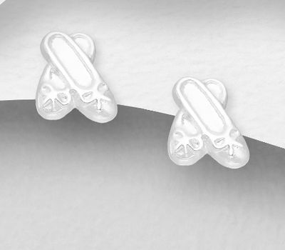Şəkli böyütmək üçün tiklayın 925 Sterling Silver Ballet Shoes Push-Back Earrings