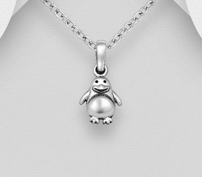 Tiny Penguin Pendant, 925 Sterling Silver, Oxidized.