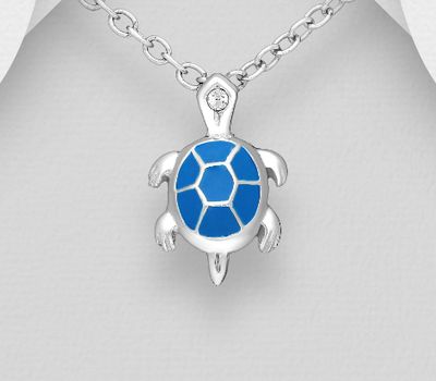 Şəkli böyütmək üçün tiklayın 925 Sterling Silver Turtle Pendant, Decorated with Crystal Glass and Colored Enamel