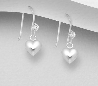 925 Sterling Silver Heart Hook Earrings Decorated With Crystal Glass