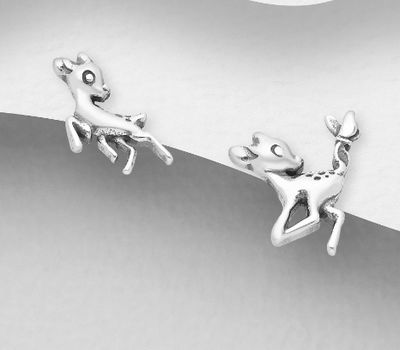 Şəkli böyütmək üçün tiklayın 925 Sterling Silver Oxidized Deer Push-Back Earrings