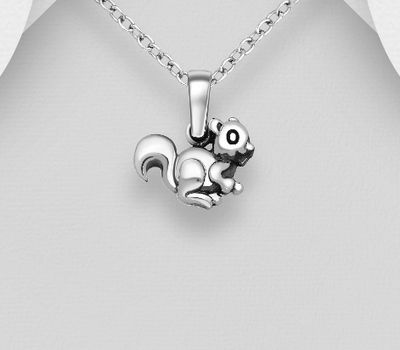 Tiny Squirrel Pendant, 925 Sterling Silver, Oxidized.