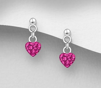 925 Sterling Silver Heart Push-Back Earrings Decorated With Crystal Glass