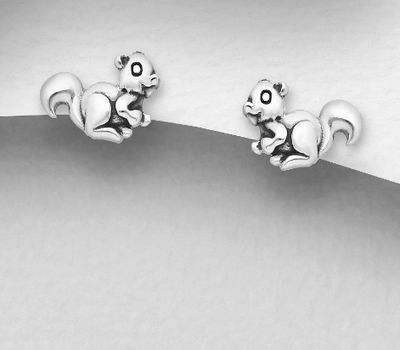 Şəkli böyütmək üçün tiklayın 925 Sterling Silver Oxidized Squirrel Push-Back Earrings