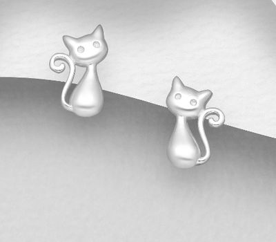 Şəkli böyütmək üçün tiklayın 925 Sterling Silver Cat Push-Back Earrings