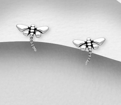 Şəkli böyütmək üçün tiklayın 925 Sterling Silver Dragonfly Push-Back Earrings