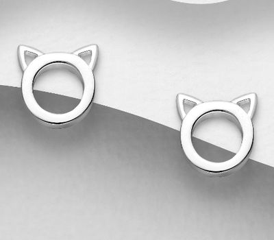 925 Sterling Silver Cat Push-Back Earrings