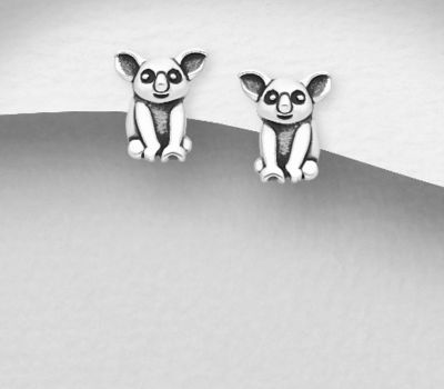 Şəkli böyütmək üçün tiklayın 925 Sterling Silver Oxidized Koala Push-Back Earrings