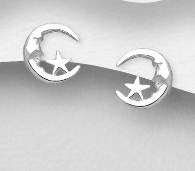 925 Sterling Silver Moon & Star Push-Back Earrings