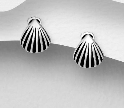 Şəkli böyütmək üçün tiklayın 925 Sterling Silver Shell Push-Back Earrings