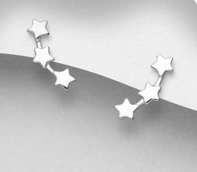 Şəkli böyütmək üçün tiklayın 925 Sterling Silver Star Push-Back Earrings