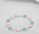 925 Sterling Silver Flower Bracelet Decorated With Colored Enamel and Crystal Glass