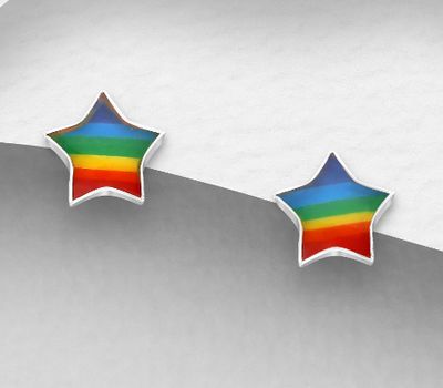Şəkli böyütmək üçün tiklayın 925 Sterling Silver Star Push-Back Earrings Decorated With Colored Enamel