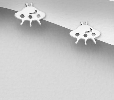 Şəkli böyütmək üçün tiklayın 925 Sterling Silver Spaceship Push-Back Earrings