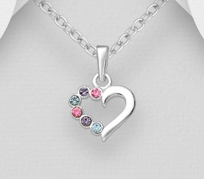 925 Sterling Silver Heart Pendant, Decorated with Colorful Crystal Glass