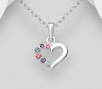 Şəkli böyütmək üçün tiklayın 925 Sterling Silver Heart Pendant, Decorated with Colorful Crystal Glass