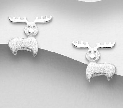 925 Sterling Silver Matt Deer Push-Back Earrings