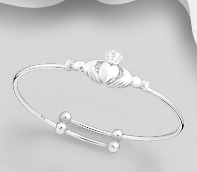 925 Sterling Silver Claddagh Bangle