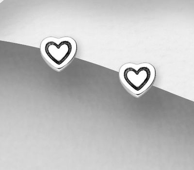 Şəkli böyütmək üçün tiklayın 925 Sterling Silver Oxidized Heart Push-Back Earrings