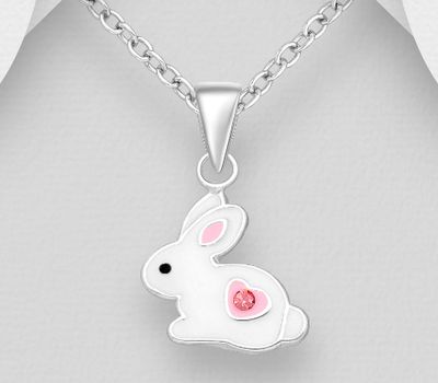 Şəkli böyütmək üçün tiklayın 925 Sterling Silver Rabbit Pendant, Decorated with Colored Enamel and Various Crystal Glass