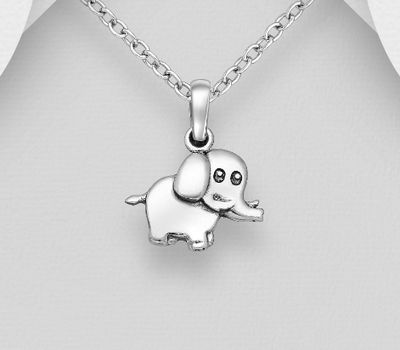Şəkli böyütmək üçün tiklayın Tiny Elephant Pendant, 925 Sterling Silver, Oxidized.
