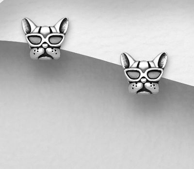 925 Sterling Silver Oxidized Dog Push-Back Earrings