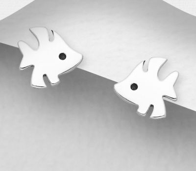 Şəkli böyütmək üçün tiklayın 925 Sterling Silver Oxidized Fish Push-Back Earrings